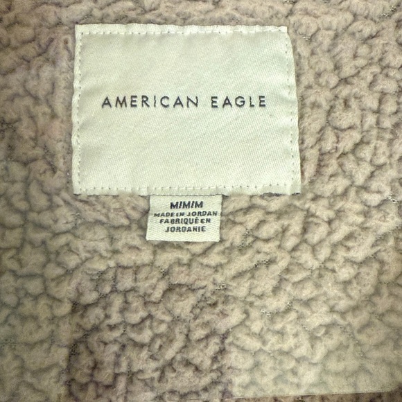 American Eagle Tan Sherpa Quarter Zip Sweatshirt Size Beige Teddy Bear Top - Picture 4 of 4